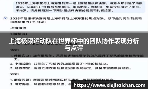 上海极限运动队在世界杯中的团队协作表现分析与点评