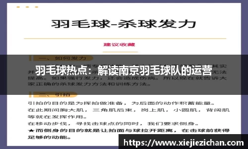 羽毛球热点：解读南京羽毛球队的运营
